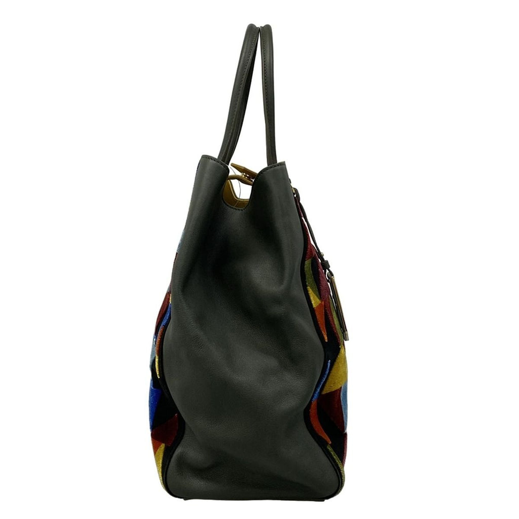 Fendi Tote Toe Jour Dark Green Yellow Multi Leather — view 2