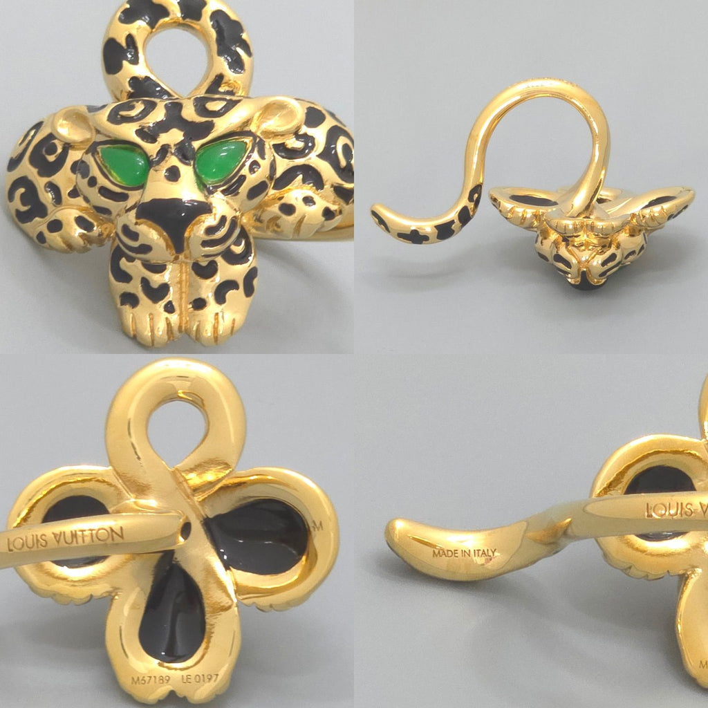Louis Vuitton Bague Rheogram Ring M 9.5 Leopard Gold Black Color Metal Green — view 3