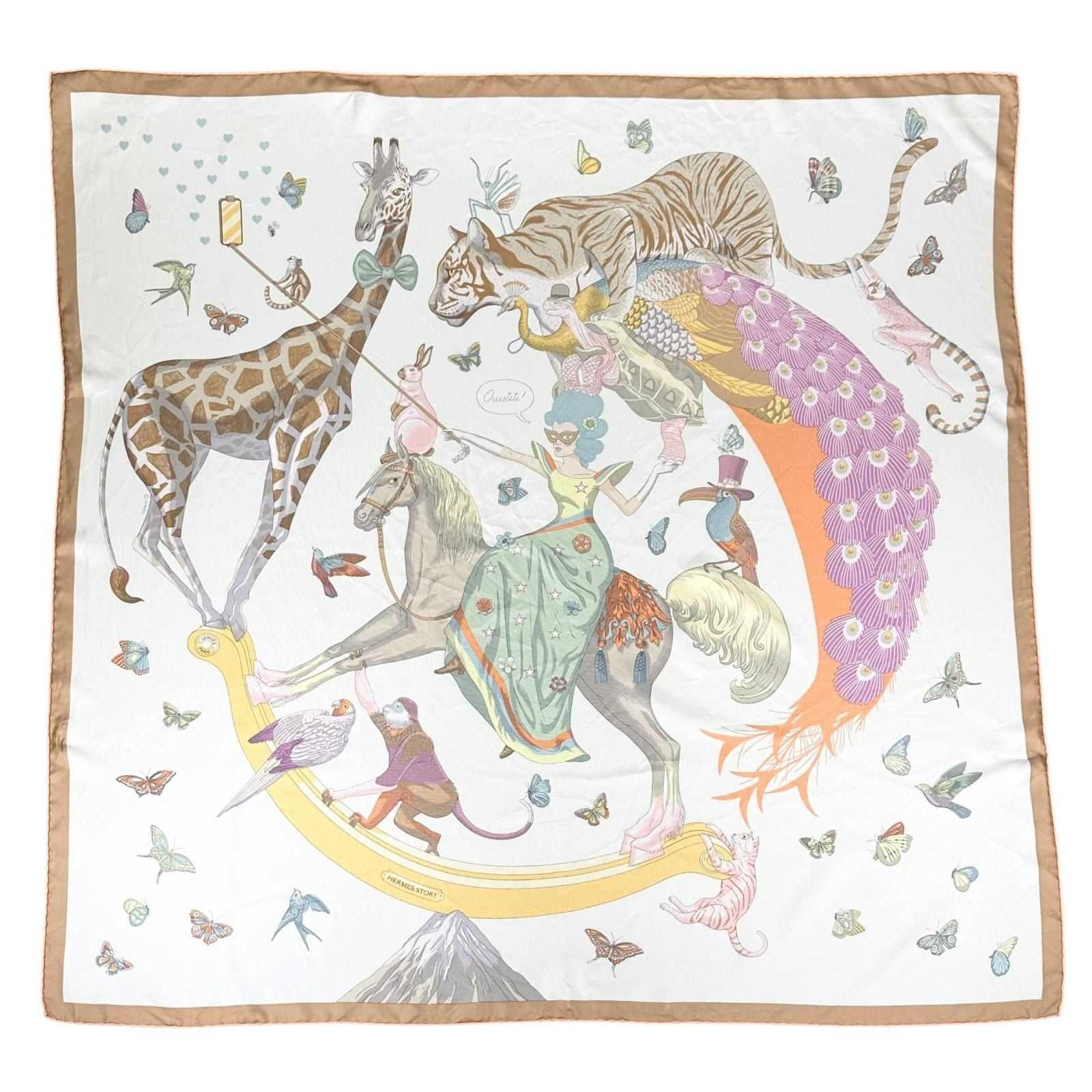 Hermes Carre 90 Story Silk 100% Ouistiti Animal Scarf Multicolor