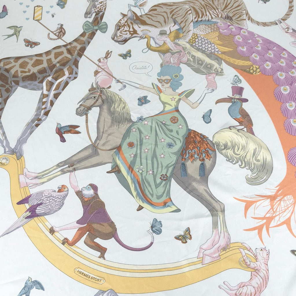 Hermes Carre 90 Story Silk 100% Ouistiti Animal Scarf Multicolor — view 6
