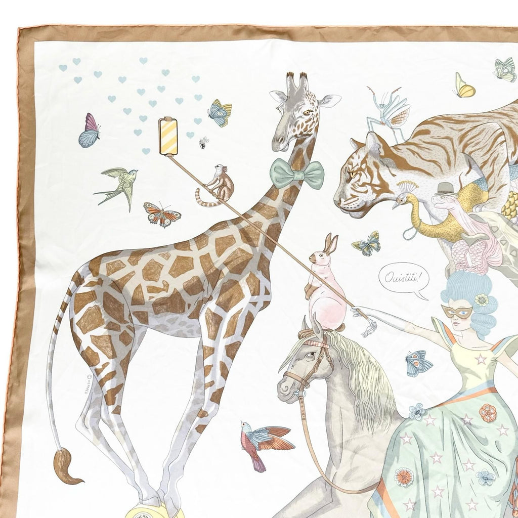 Hermes Carre 90 Story Silk 100% Ouistiti Animal Scarf Multicolor — view 2