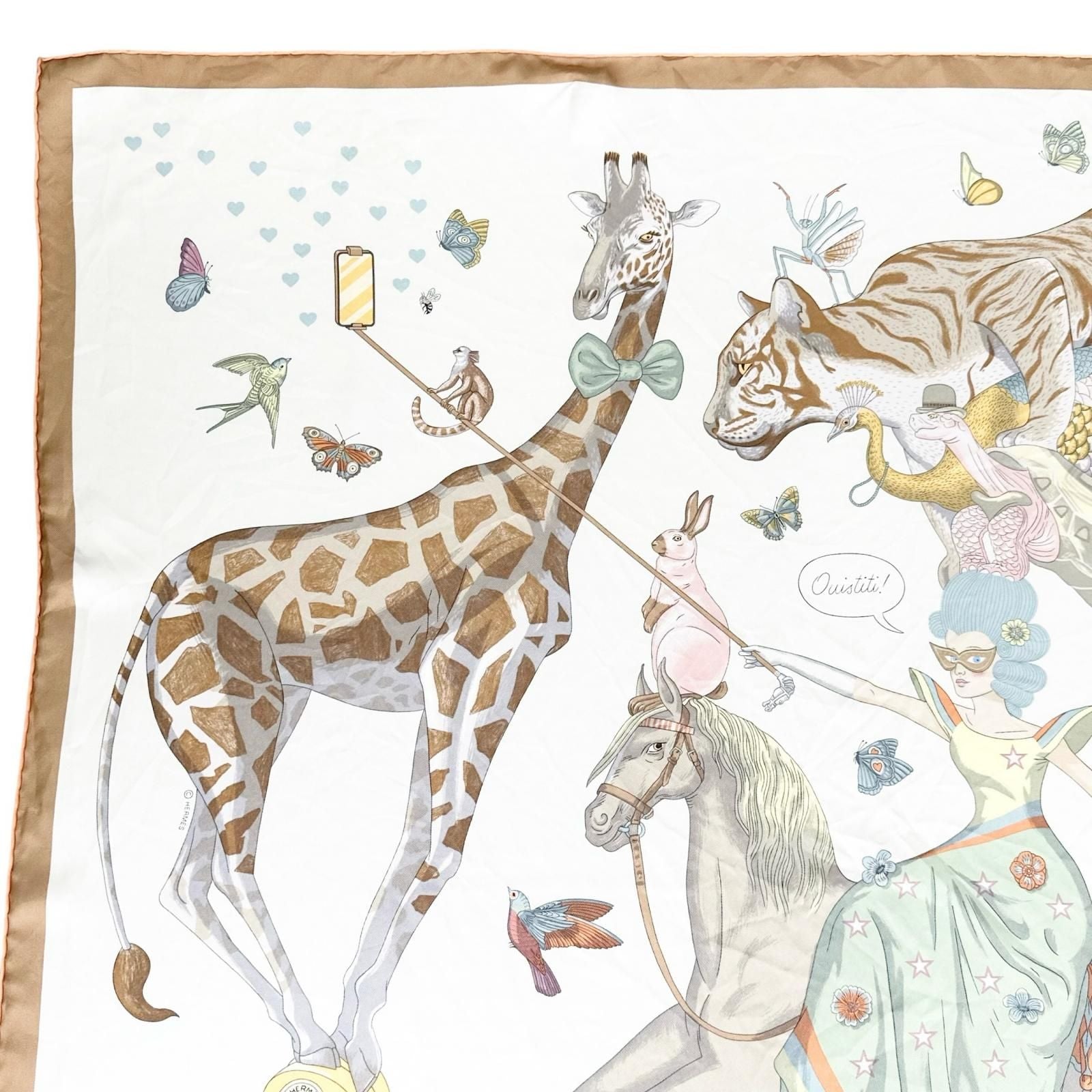 Hermes Carre 90 Story Silk 100% Ouistiti Animal Scarf Multicolor — view 2