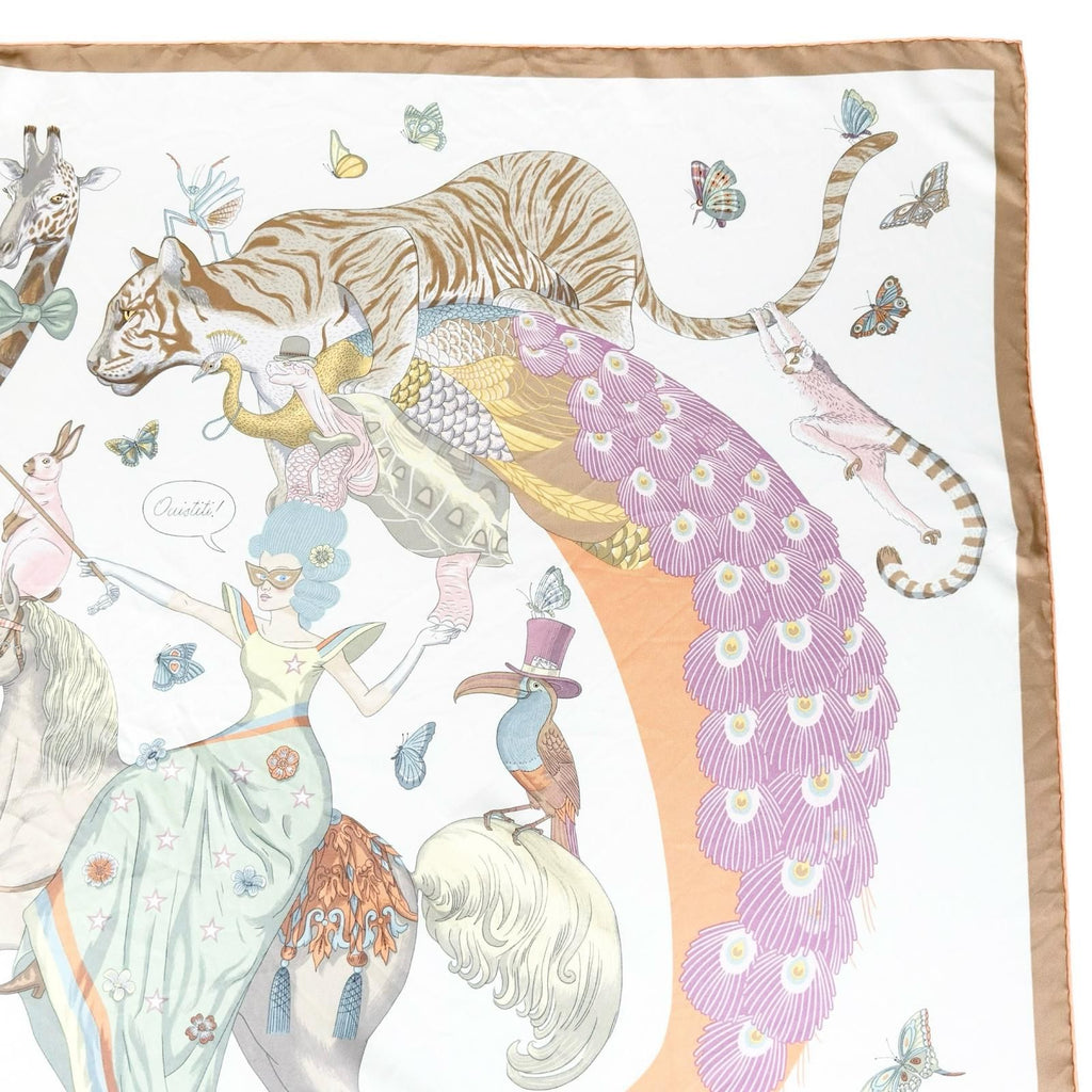 Hermes Carre 90 Story Silk 100% Ouistiti Animal Scarf Multicolor — view 3