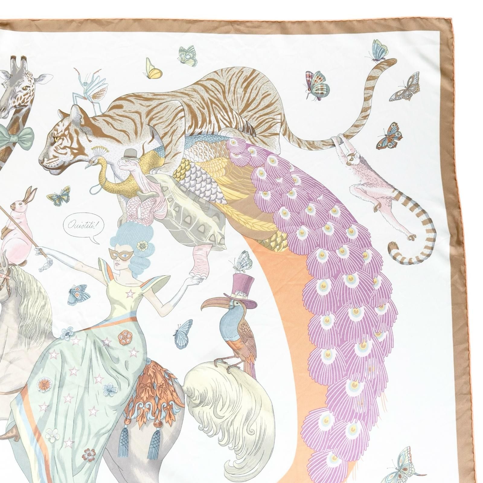 Hermes Carre 90 Story Silk 100% Ouistiti Animal Scarf Multicolor — view 3