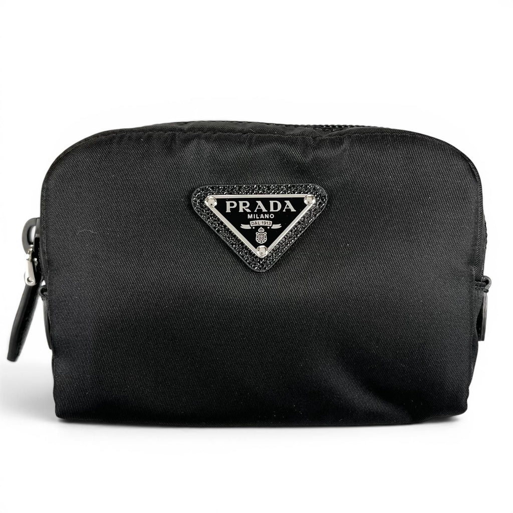Prada Re-Nylon Triangle Logo Cosmetic Pouch Nylon Black
