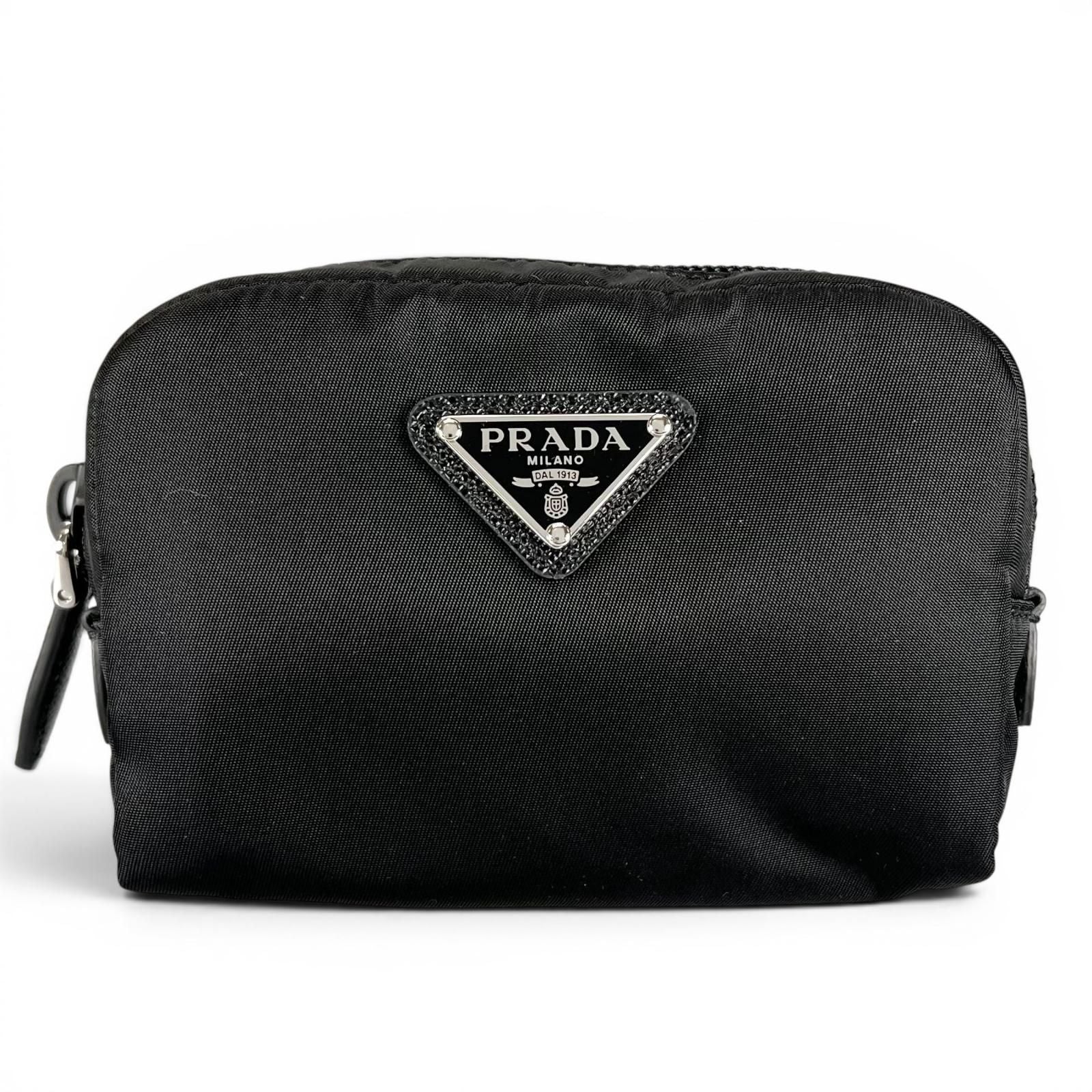 Prada Re-Nylon Triangle Logo Cosmetic Pouch Nylon Black