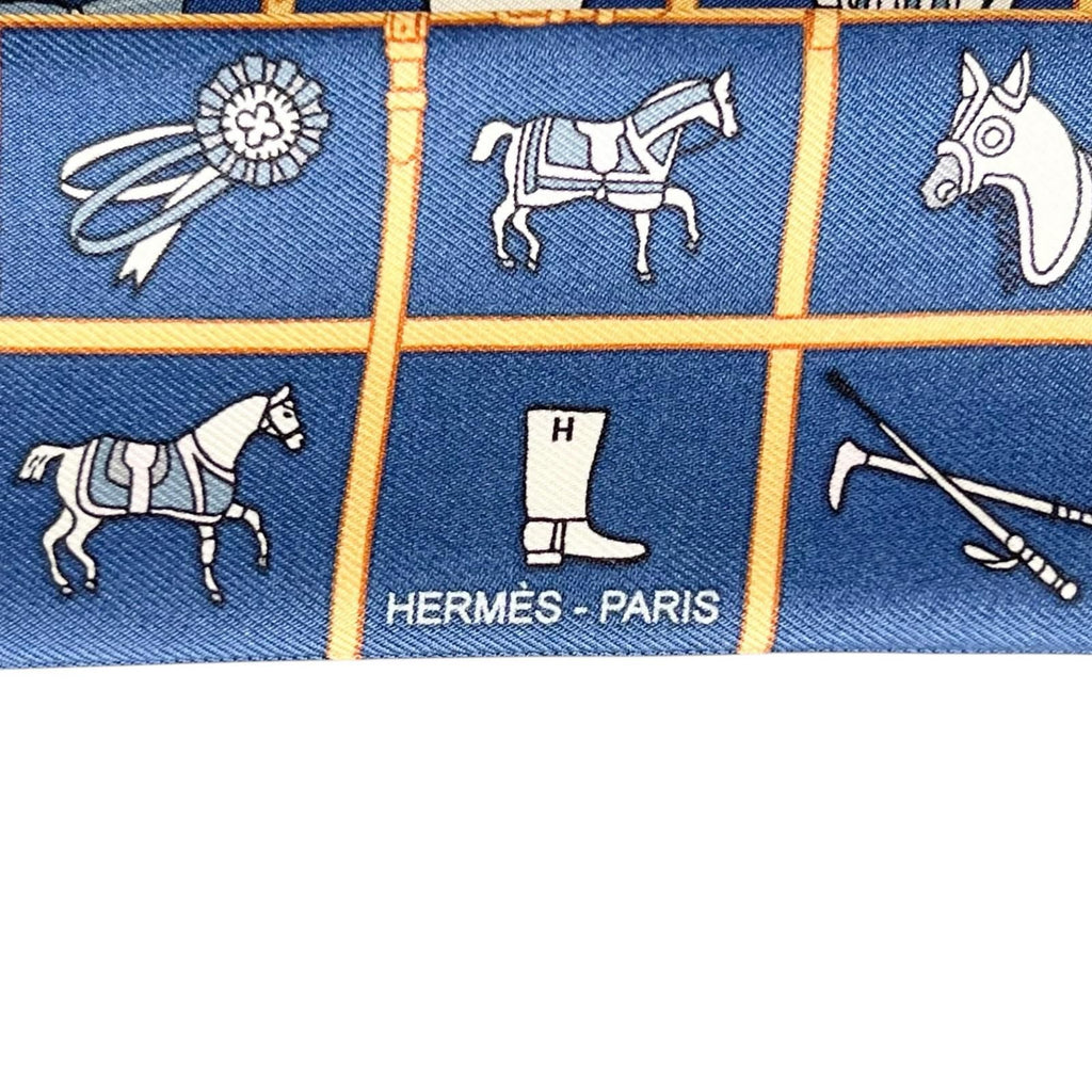 Hermes Couvertures Nouvelles Horsewear Silk 100% Twill Scarf Navy — view 8