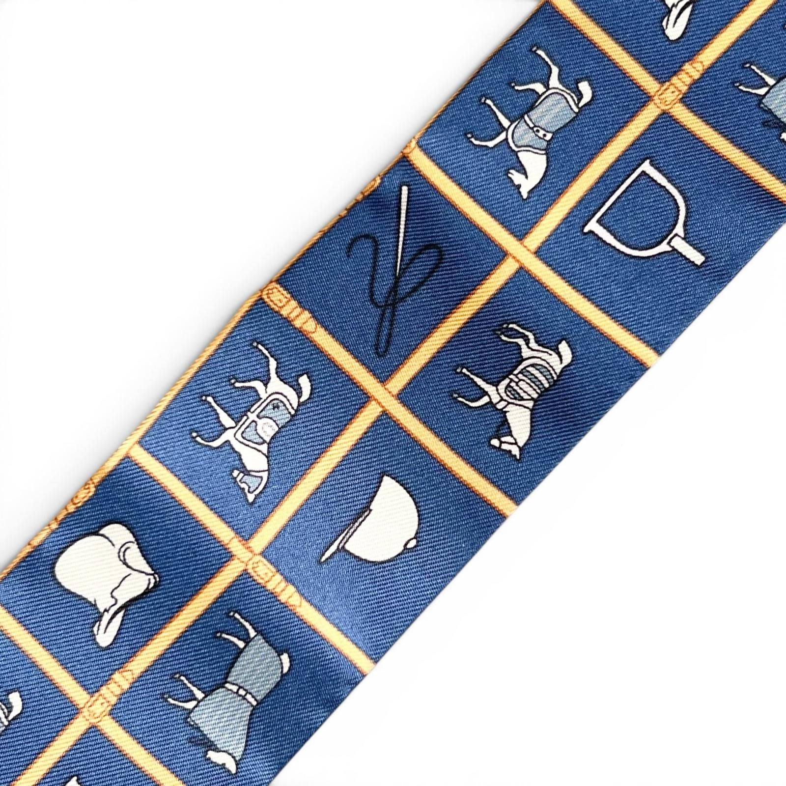 Hermes Couvertures Nouvelles Horsewear Silk 100% Twill Scarf Navy — view 7