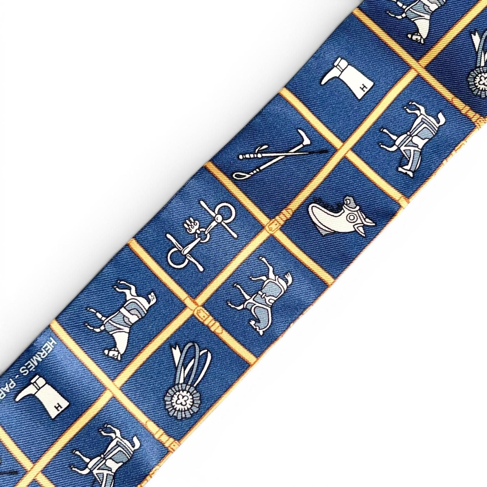 Hermes Couvertures Nouvelles Horsewear Silk 100% Twill Scarf Navy — view 6