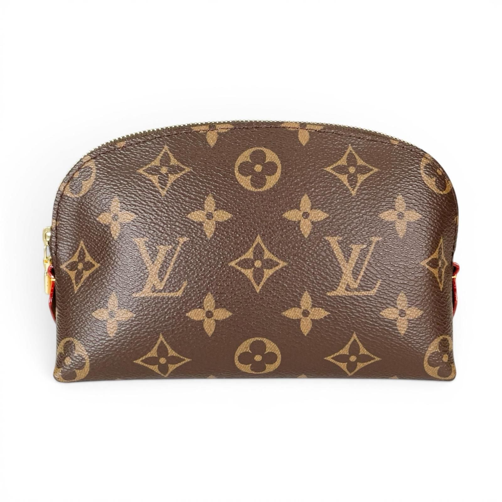 Louis Vuitton Pochette Cosmetic PM Monogram Canvas Brown Gold Shoulder