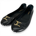 Louis Vuitton LV Logo Leather Flat Shoes Ballet Black Gold