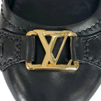 Louis Vuitton LV Logo Leather Flat Shoes Ballet Black Gold — view 9