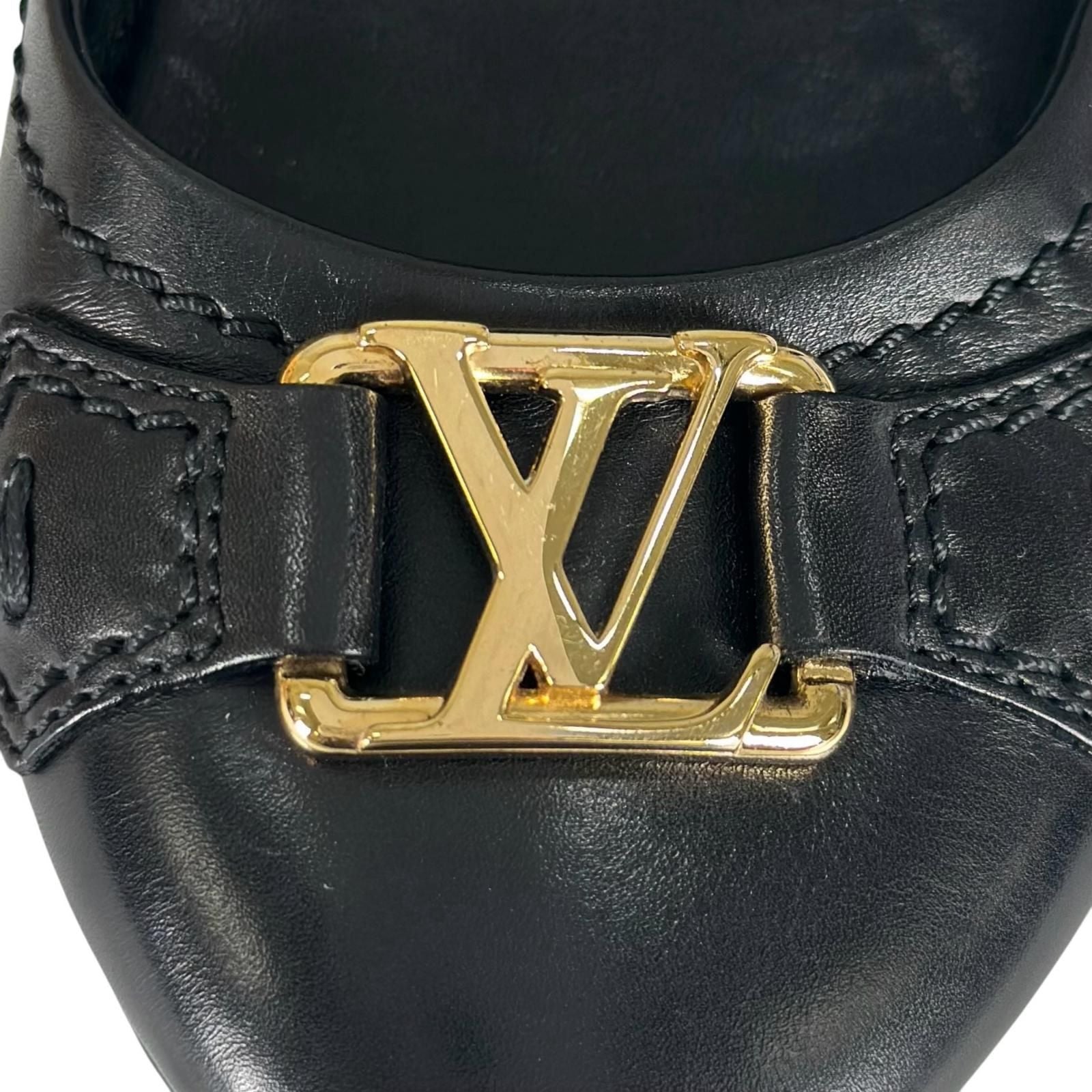 Louis Vuitton LV Logo Leather Flat Shoes Ballet Black Gold — view 9