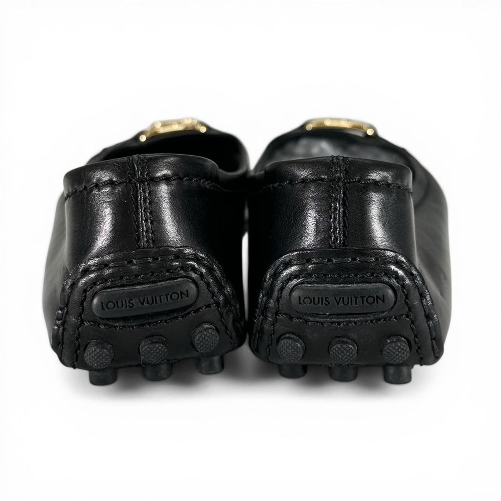 Louis Vuitton LV Logo Leather Flat Shoes Ballet Black Gold — view 6