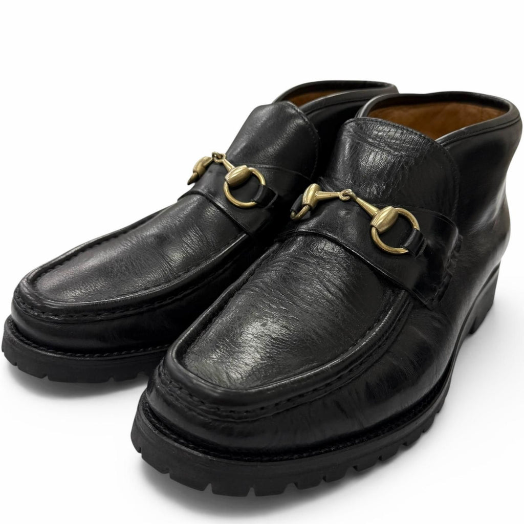 Gucci Leather Horsebit Gold Chukka Boots Ankle Black 41 Recommended