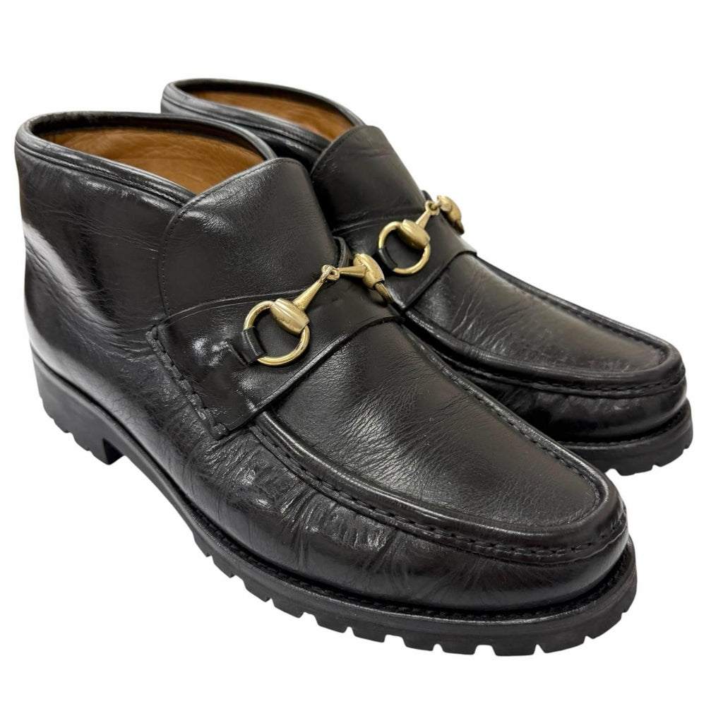 Gucci Leather Horsebit Gold Chukka Boots Ankle Black 41 Recommended — view 2