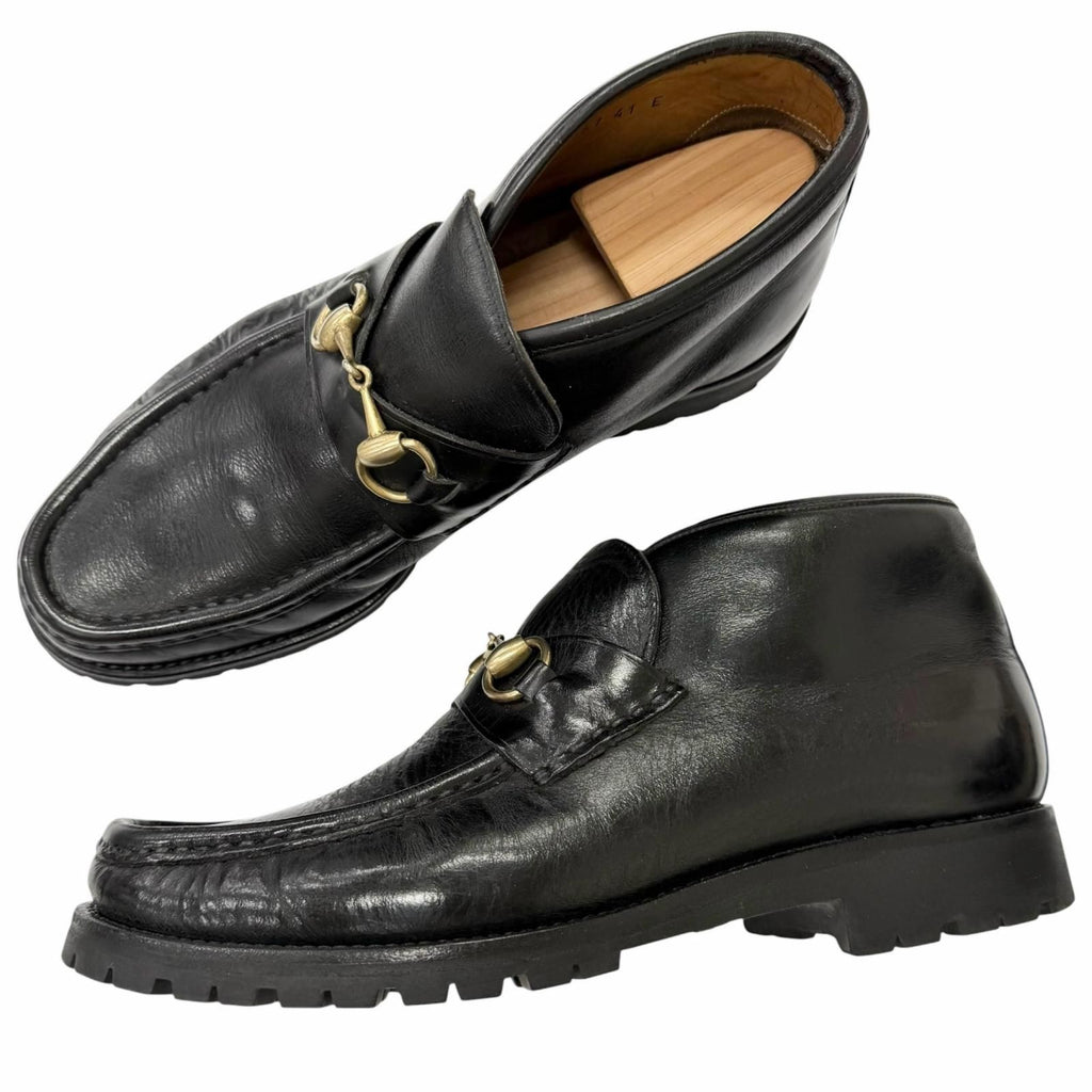 Gucci Leather Horsebit Gold Chukka Boots Ankle Black 41 Recommended — view 3