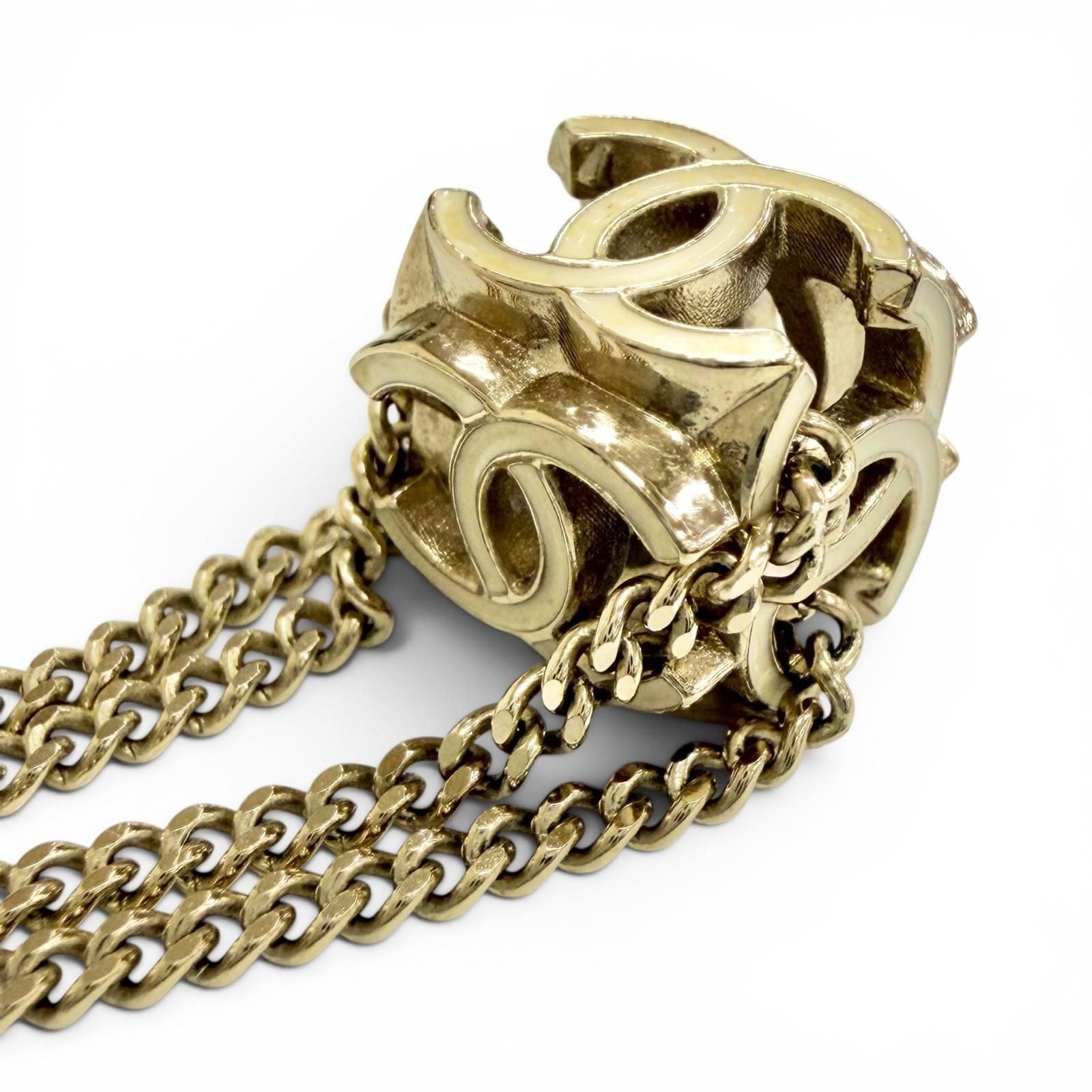 Chanel CC Logo Cube Necklace Choker Gold Recommended — view 5