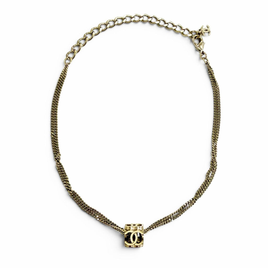 Chanel CC Logo Cube Necklace Choker Gold Recommended — view 3