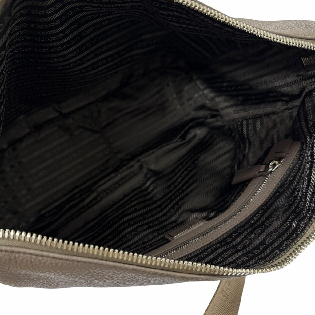 Prada Vitello Daino Leather Triangle Logo Crossbody Shoulder Bag Gray — view 7