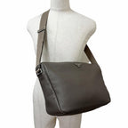 Prada Vitello Daino Leather Triangle Logo Crossbody Shoulder Bag Gray — view 2