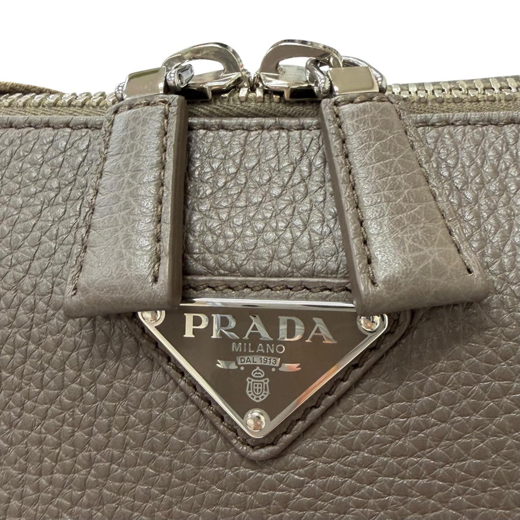 Prada Vitello Daino Leather Triangle Logo Crossbody Shoulder Bag Gray — view 8