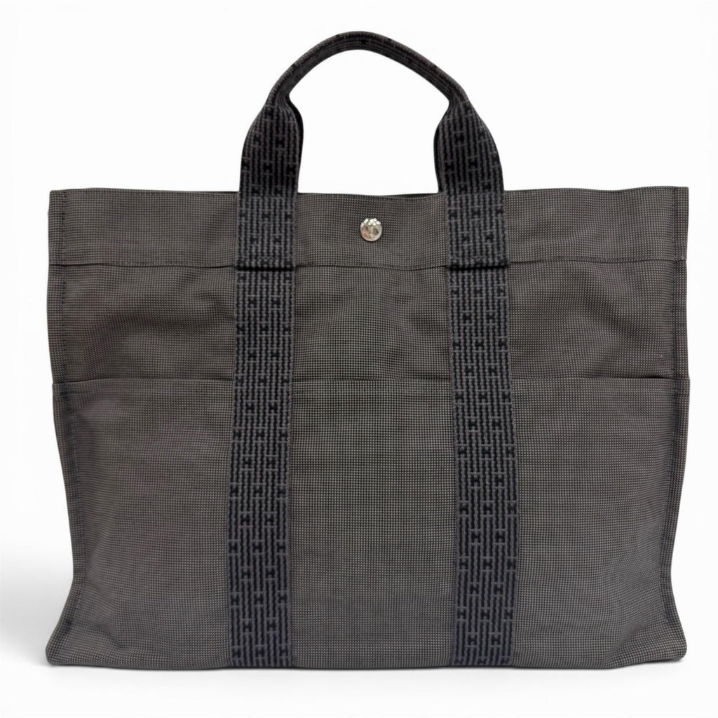 Hermes Her Line Silver Series Canvas Tote Gray