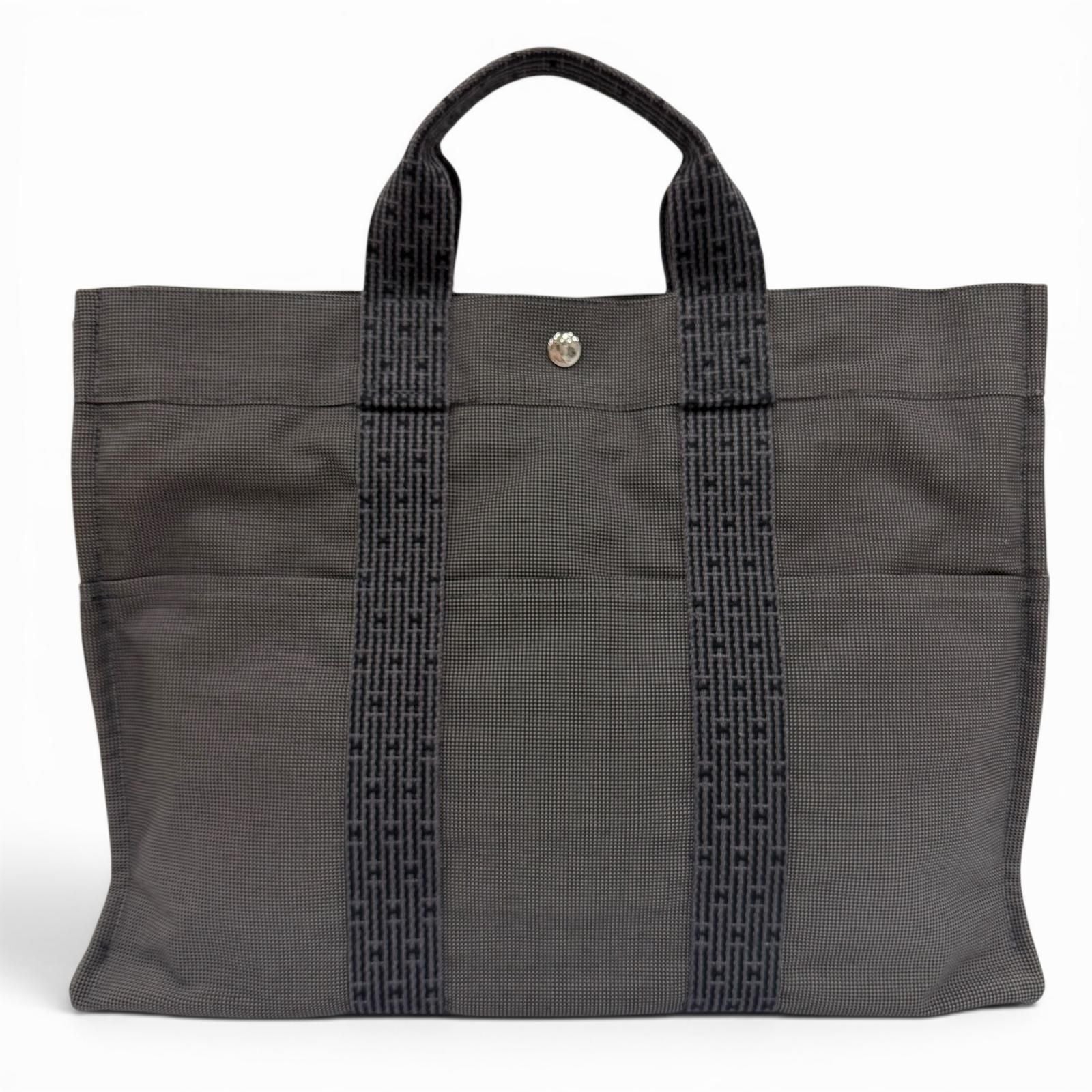 Hermes Her Line Silver Series Canvas Tote Gray