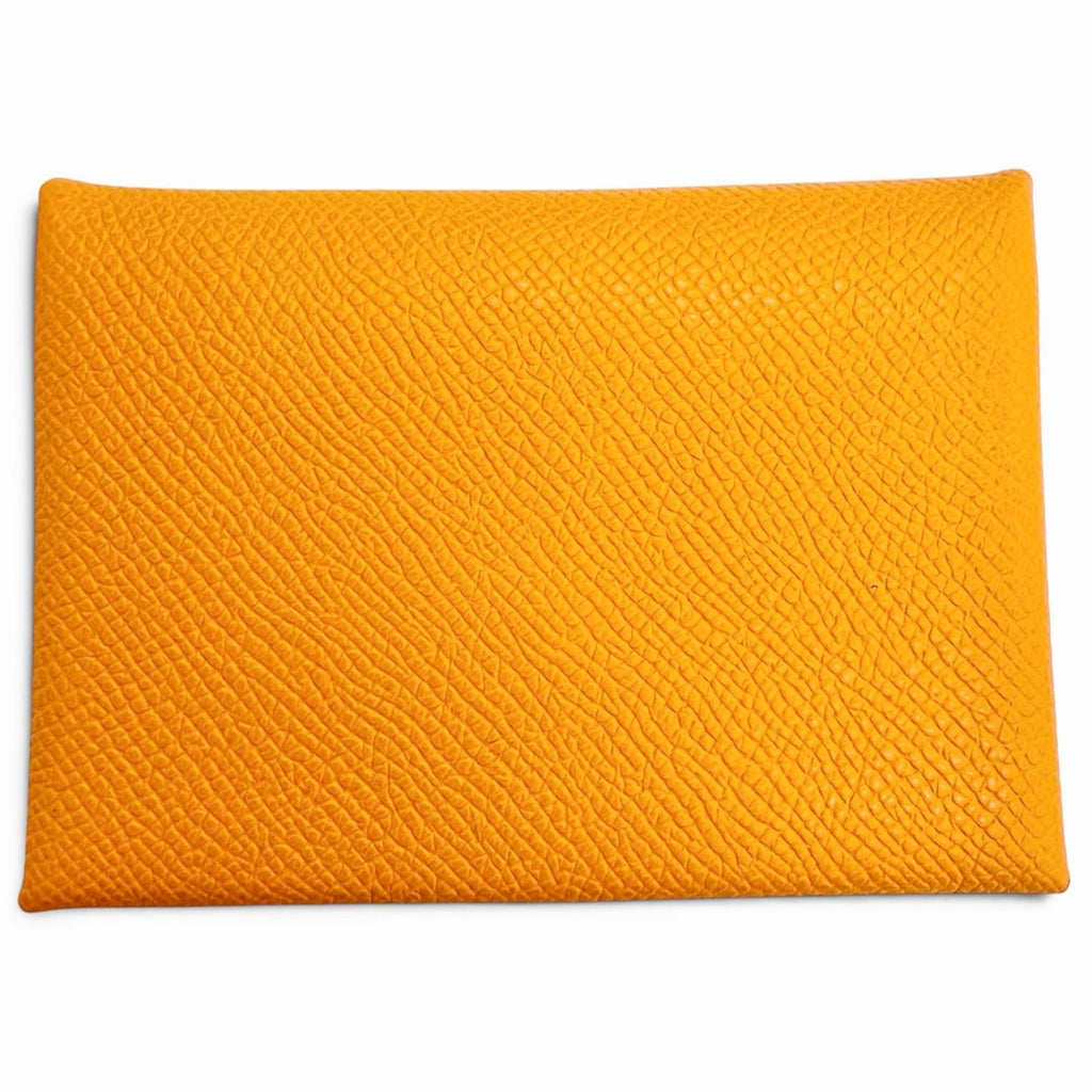 Hermes Calvi Duo Veau Epsom Orange Silver Series Compact Wallet Coin Case Large