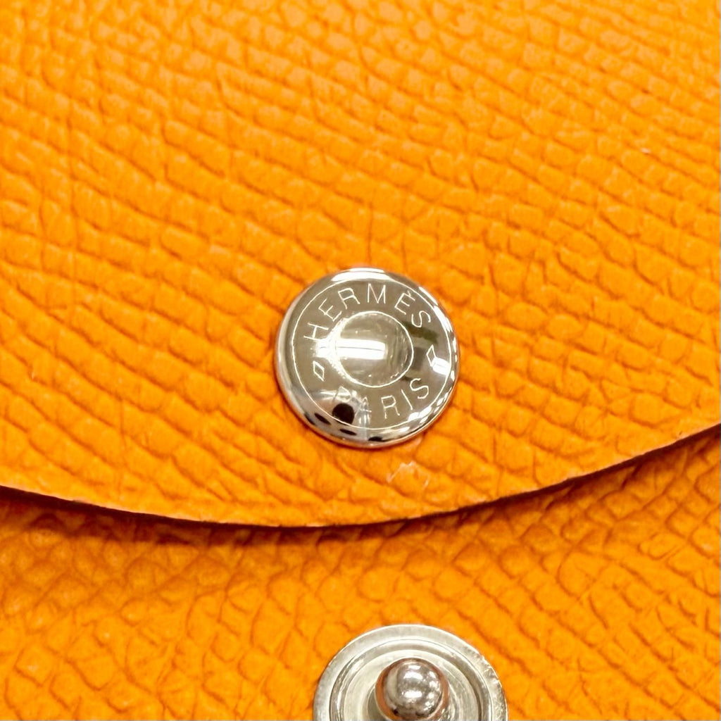 Hermes Calvi Duo Veau Epsom Orange Silver Series Compact Wallet Coin Case Large — view 8