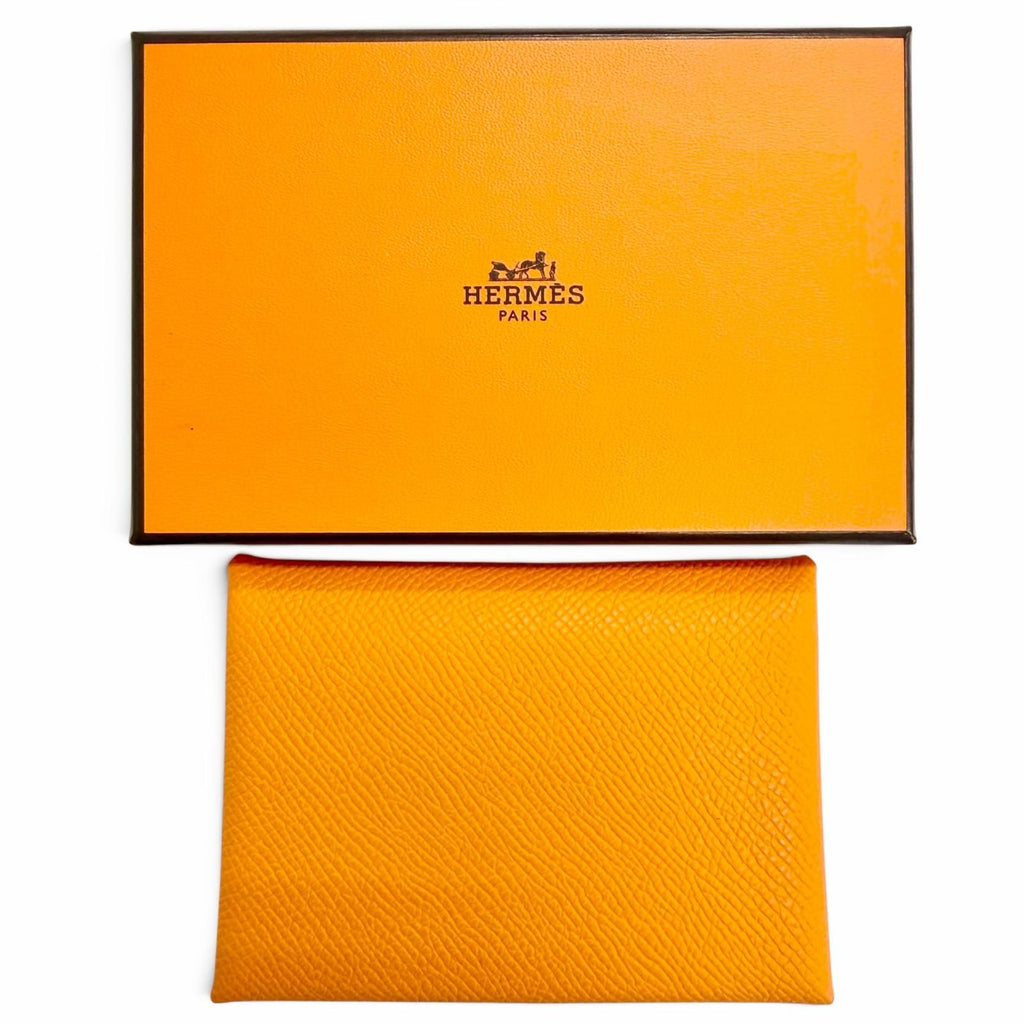 Hermes Calvi Duo Veau Epsom Orange Silver Series Compact Wallet Coin Case Large — view 2