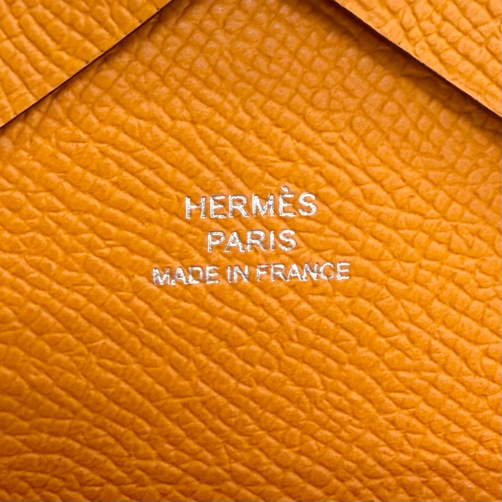 Hermes Calvi Duo Veau Epsom Orange Silver Series Compact Wallet Coin Case Large — view 9