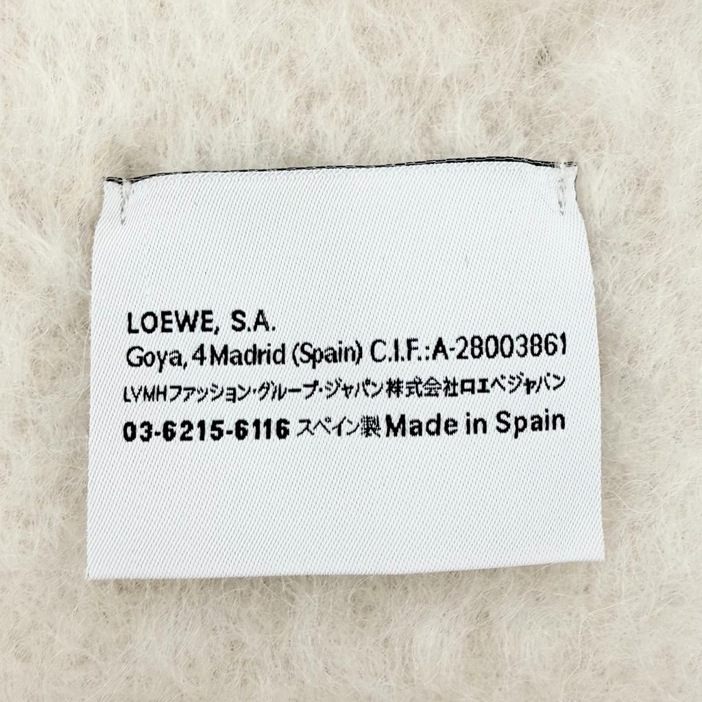 Loewe Mohair Wool Anag Lambskin Patch with Fringe Scarf Ivory — view 8