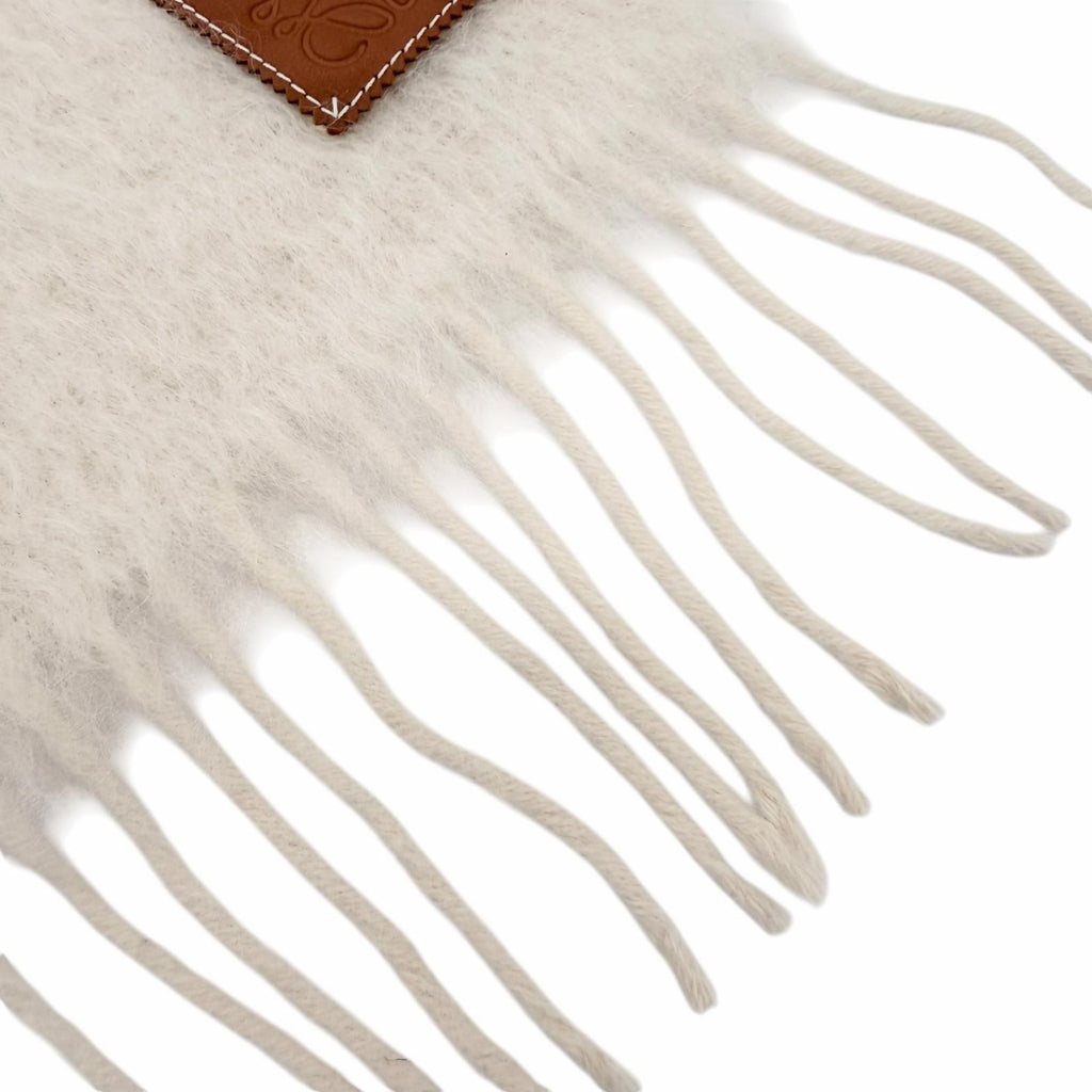 Loewe Mohair Wool Anag Lambskin Patch with Fringe Scarf Ivory — view 6