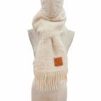 Loewe Mohair Wool Anag Lambskin Patch with Fringe Scarf Ivory — view 3