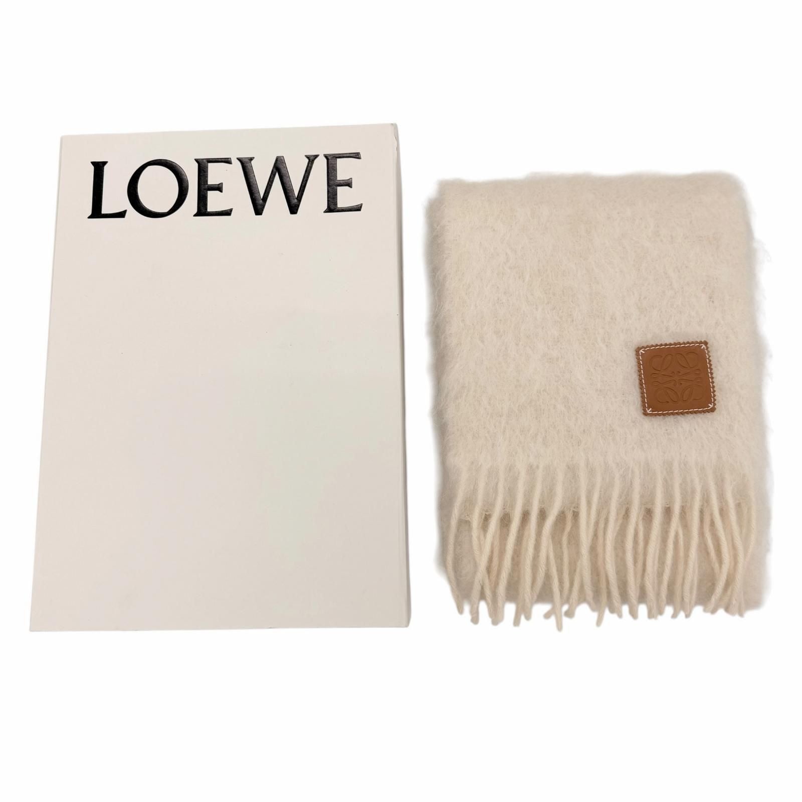 Loewe Mohair Wool Anag Lambskin Patch with Fringe Scarf Ivory — view 2