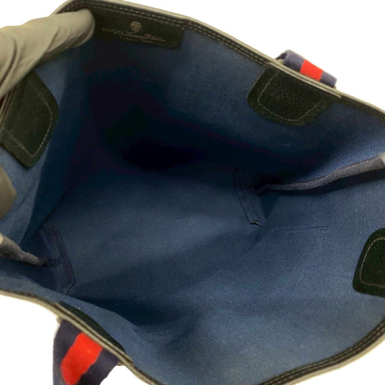 Gucci Vintage Sherry Line GG Logo Leather Tote Shoulder Bag Navy — view 9