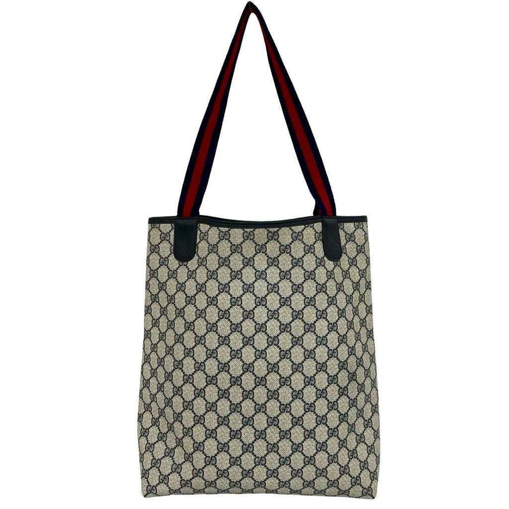 Gucci Vintage Sherry Line GG Logo Leather Tote Shoulder Bag Navy — view 3