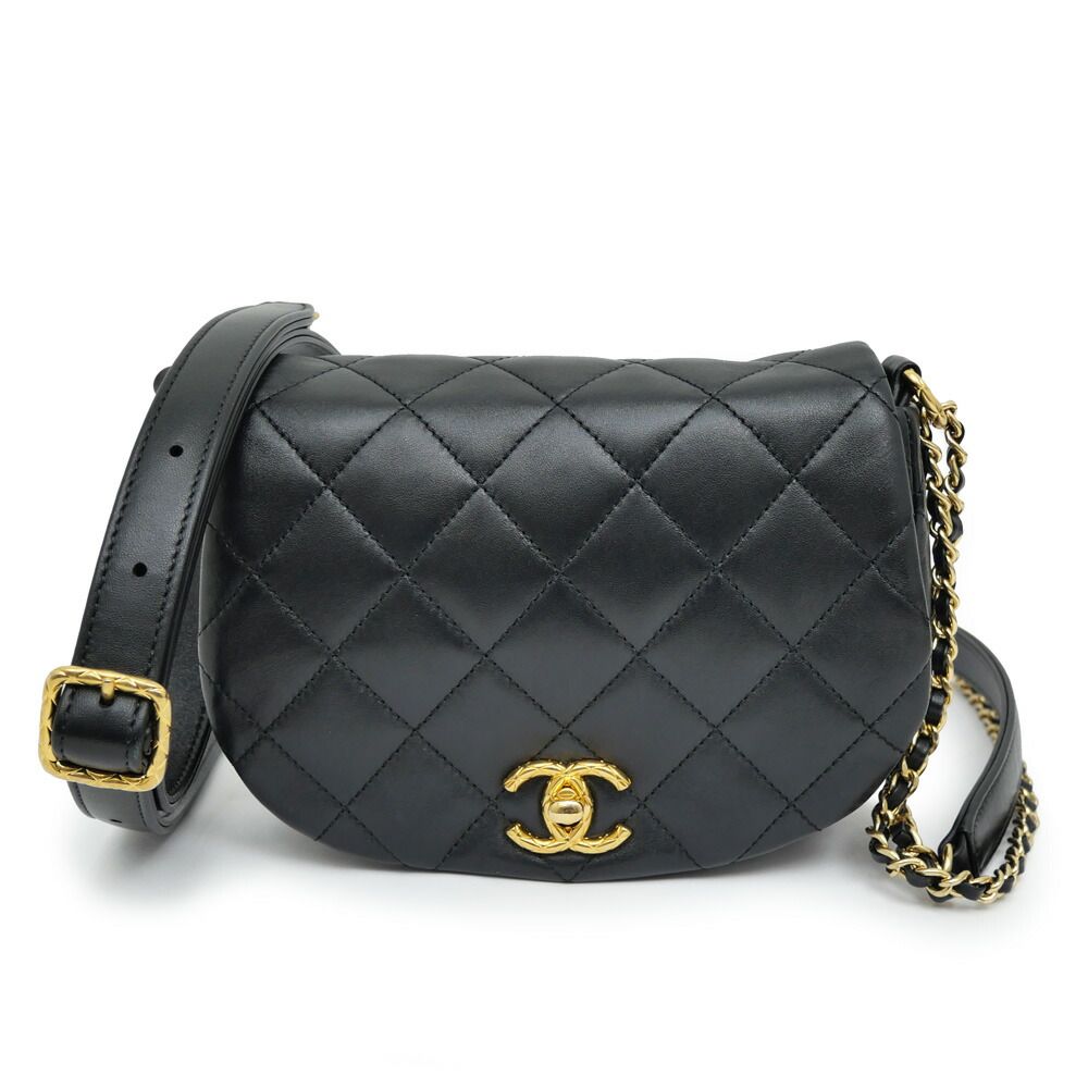 Chanel Quilted Chain Shoulder Black Gold Lambskin