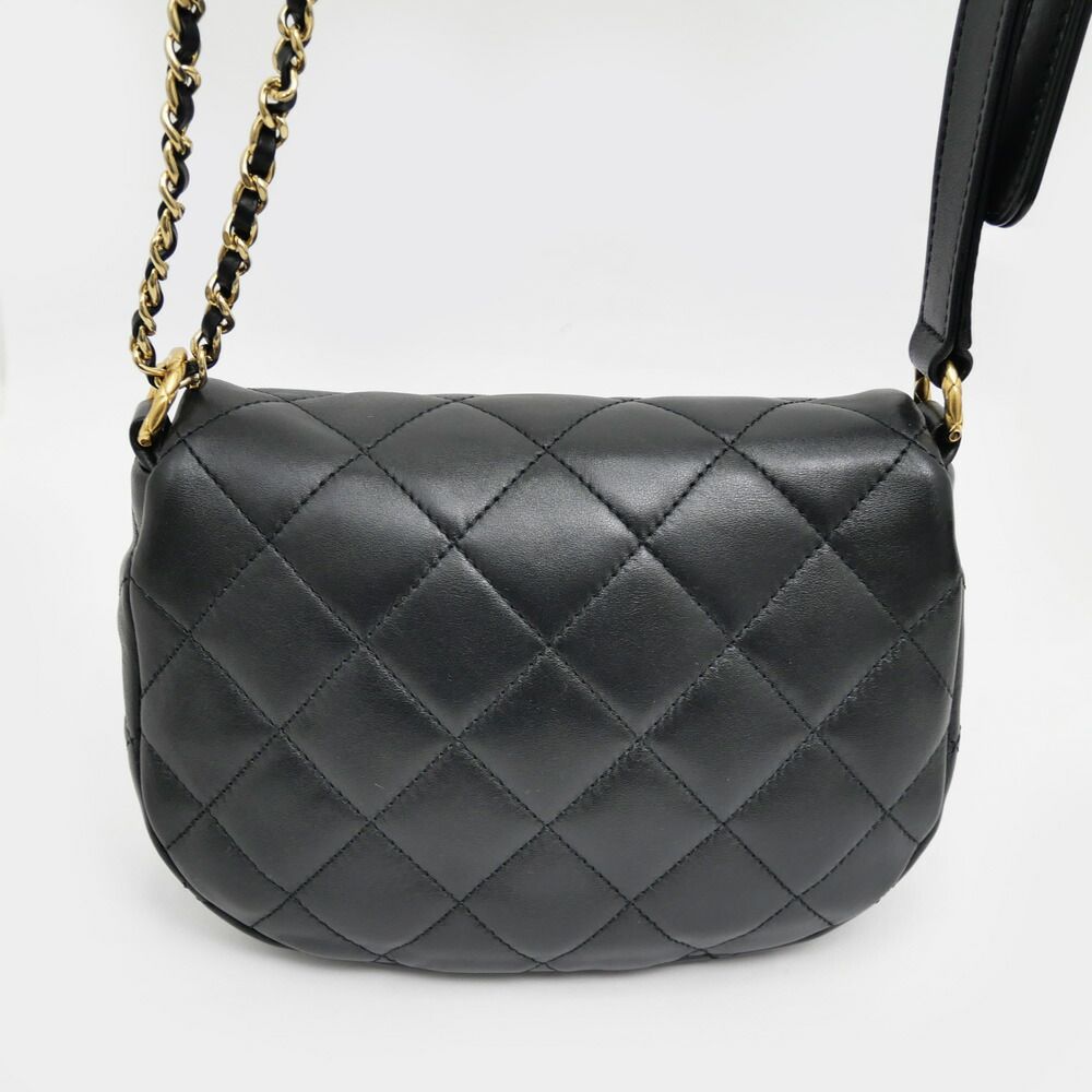 Chanel Quilted Chain Shoulder Black Gold Lambskin — view 8