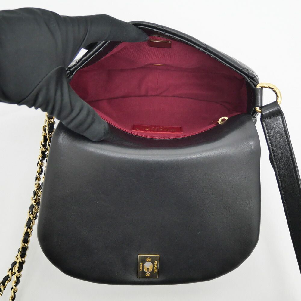 Chanel Quilted Chain Shoulder Black Gold Lambskin — view 6
