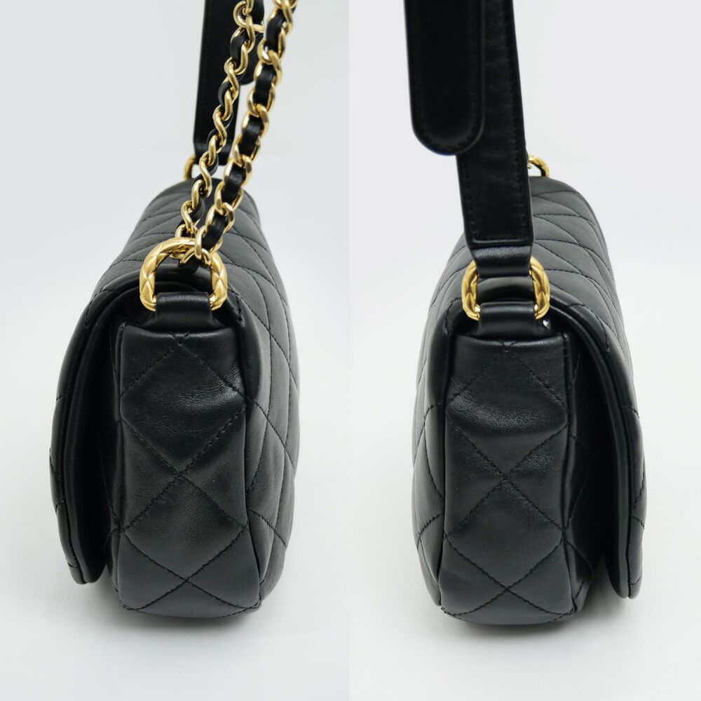 Chanel Quilted Chain Shoulder Black Gold Lambskin — view 2