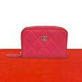 Chanel Quilted CC Logo Caviar Leather Round Zip Coin Case Pink