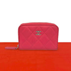 Chanel Quilted CC Logo Caviar Leather Round Zip Coin Case Pink