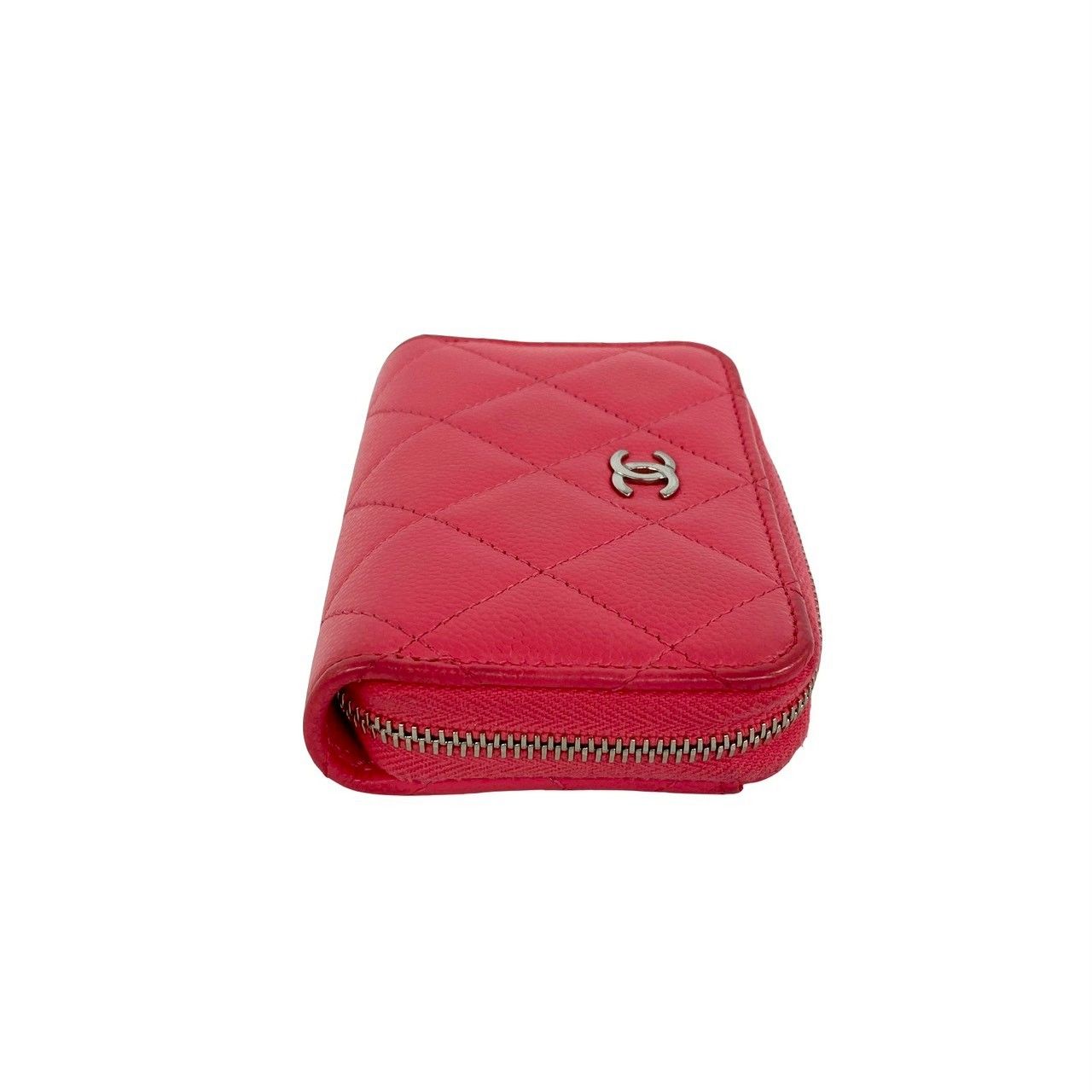 Chanel Quilted CC Logo Caviar Leather Round Zip Coin Case Pink — view 5