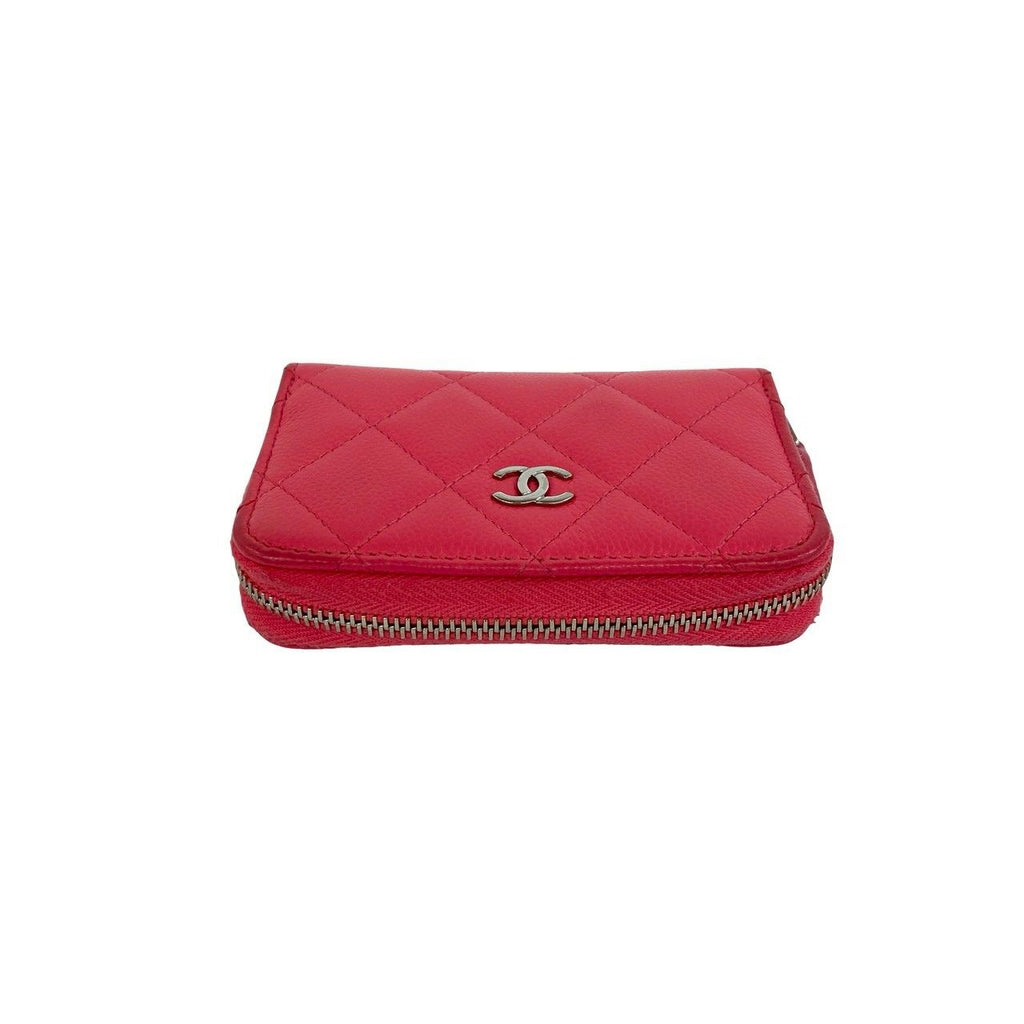 Chanel Quilted CC Logo Caviar Leather Round Zip Coin Case Pink — view 3