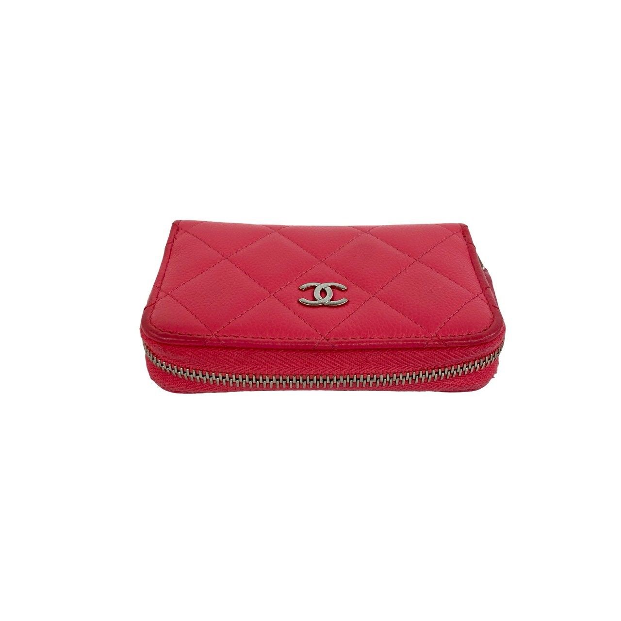 Chanel Quilted CC Logo Caviar Leather Round Zip Coin Case Pink — view 3