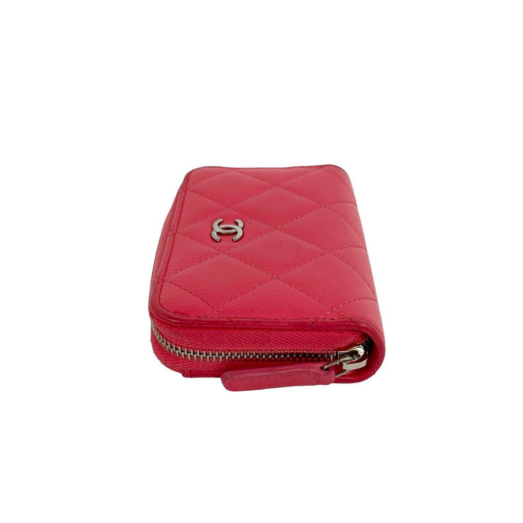 Chanel Quilted CC Logo Caviar Leather Round Zip Coin Case Pink — view 4
