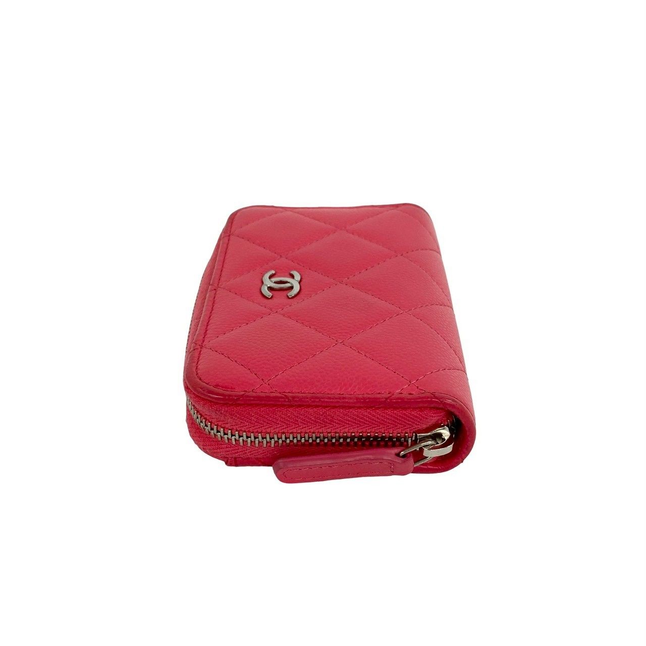 Chanel Quilted CC Logo Caviar Leather Round Zip Coin Case Pink — view 4