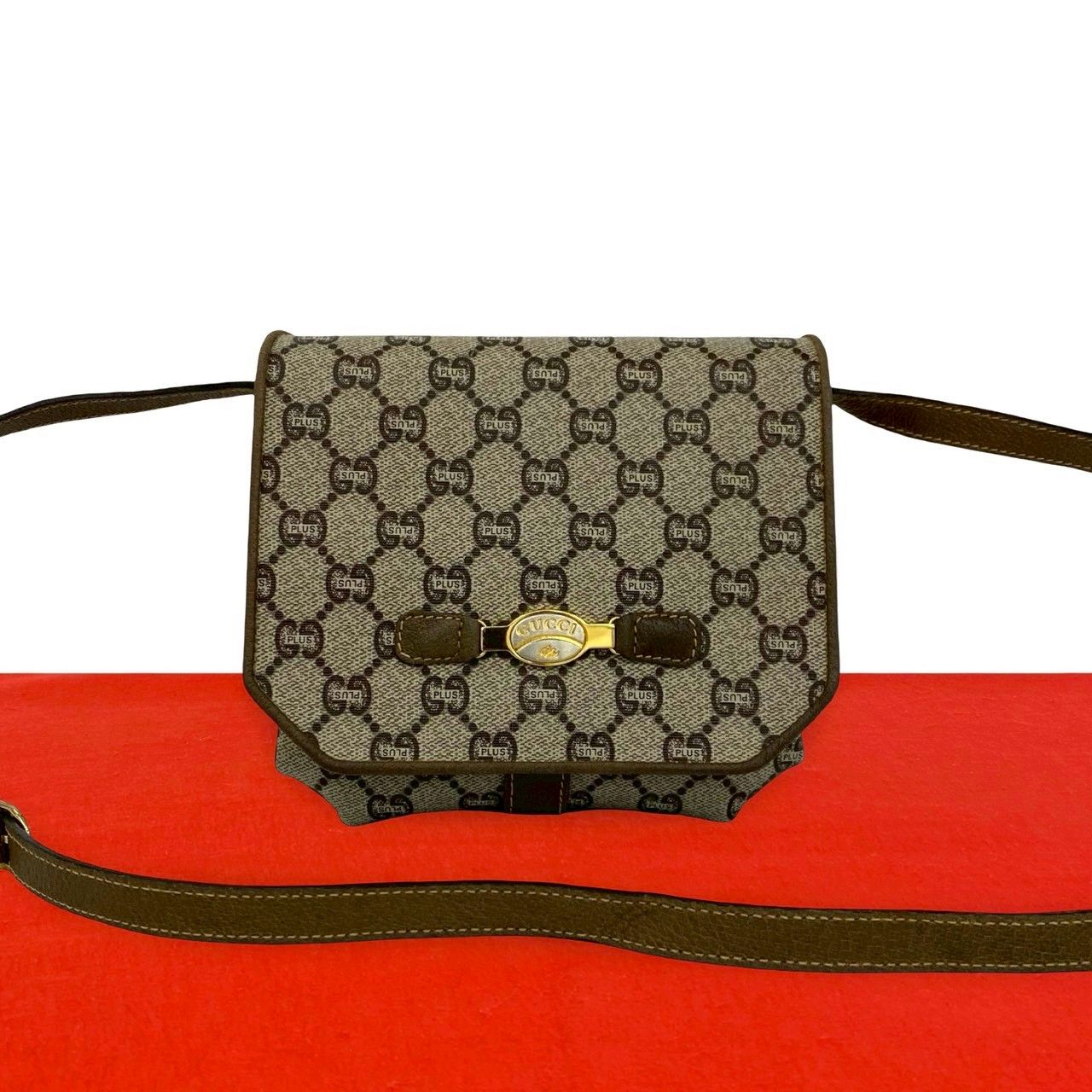 Gucci With Plus Logo All Over Pattern Leather Mini Shoulder Bag Pochette Brown